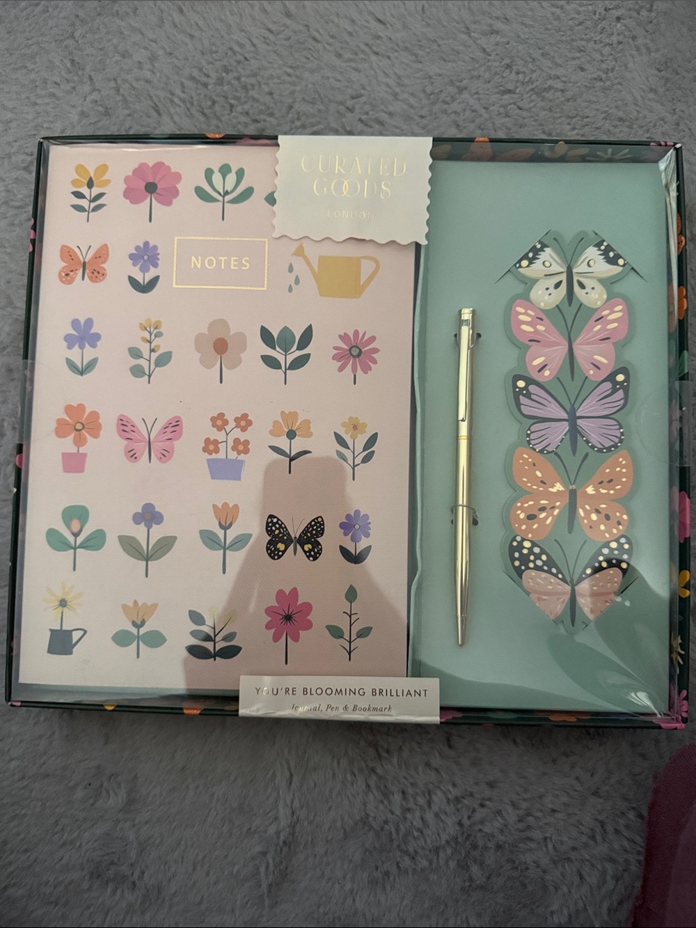 Floral & Butterfly Stationery Set with Gold Pen
